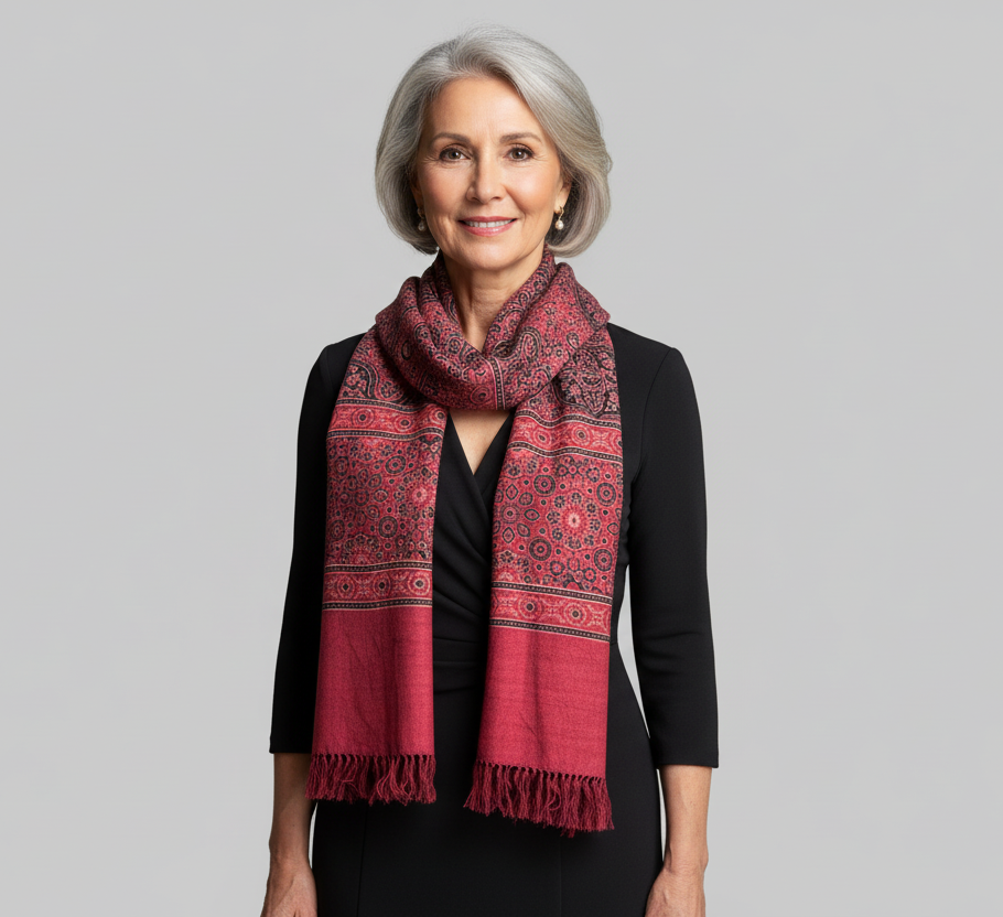 Rouge - Ajrakh Luxury Fine Wool Shawl