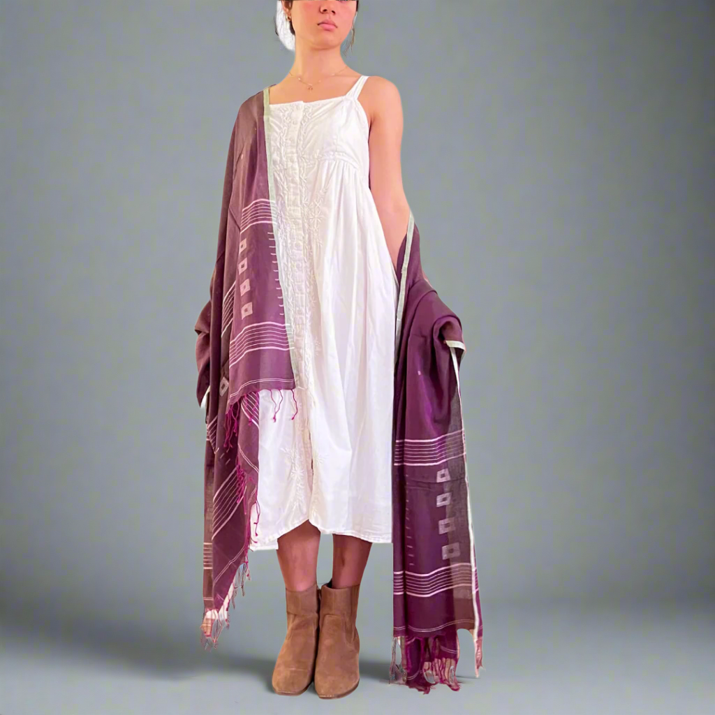 Aubergine Jamdani Muslin Scarf