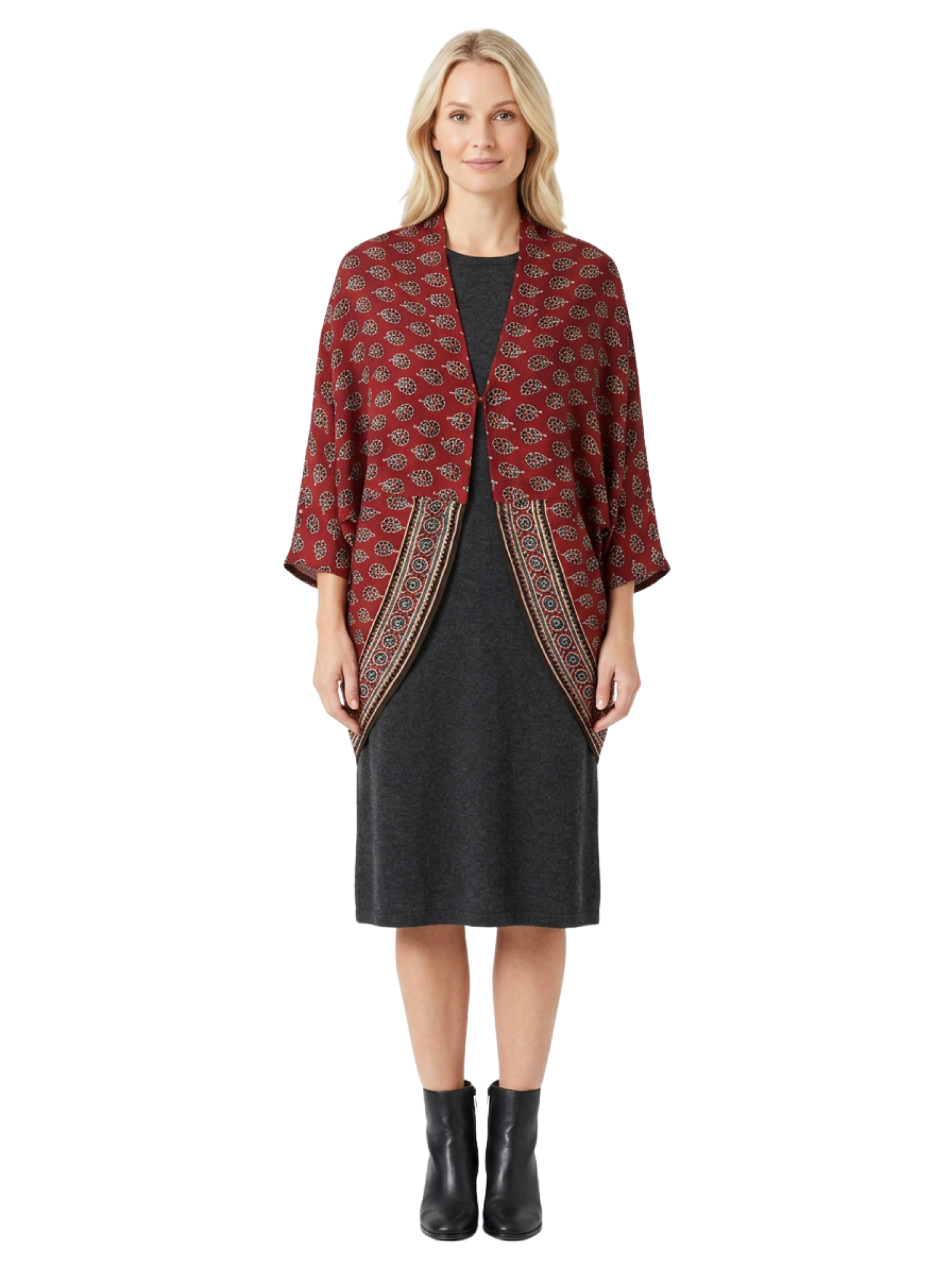 Wholesale - Small Flowers - Ajrakh Modal Silk shrug - All Season