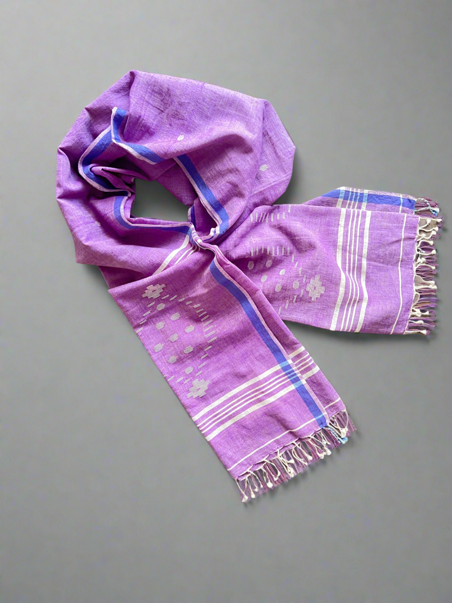 Lavender Jamdani Muslin Scarf