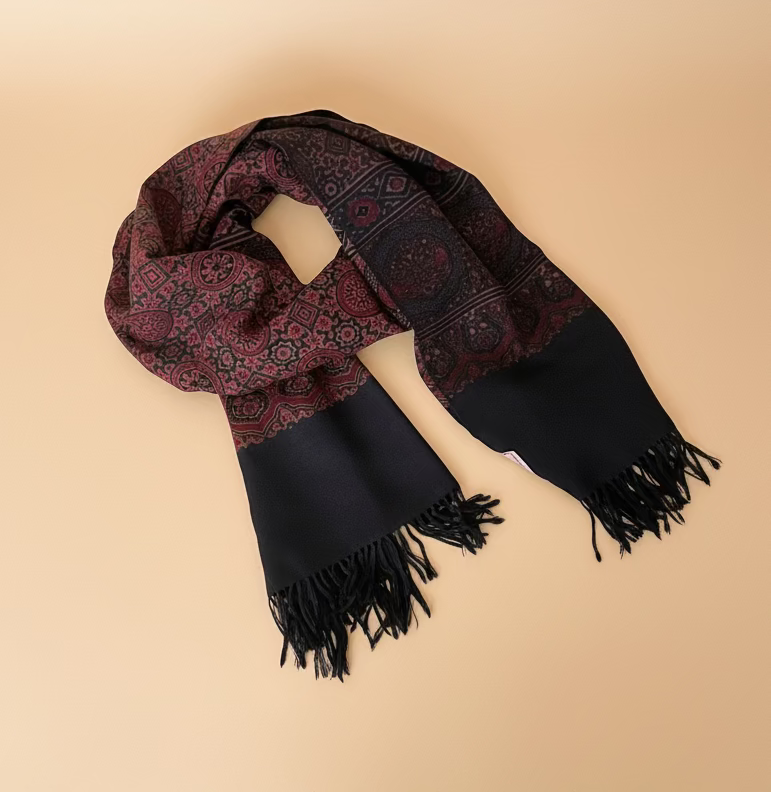 Ajrakh Luxury Fine Wool Shawl - red-indigo rolled