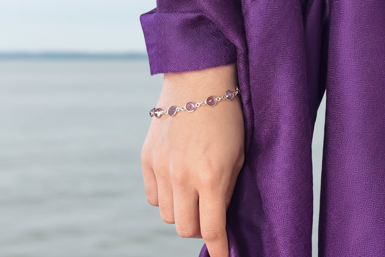 Amethyst Silver Bracelet on woman