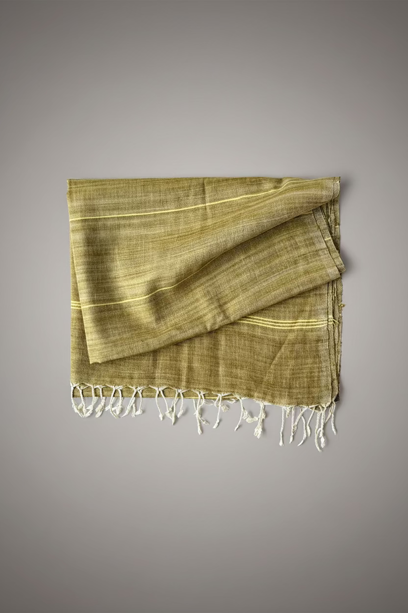 Bali vegan silk scarf in shades of olive, pistachio and beige with pistachio stripes