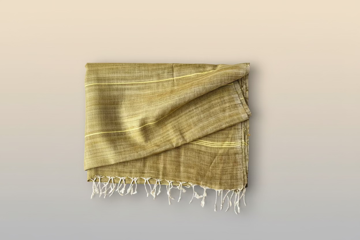 Bali vegan silk scarf in shades of olive, pistachio and beige with pistachio stripes Closeup