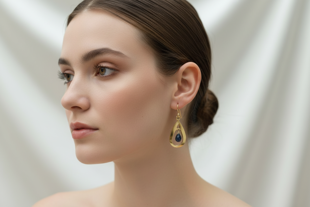 Black Onyx Gold plated long earrings