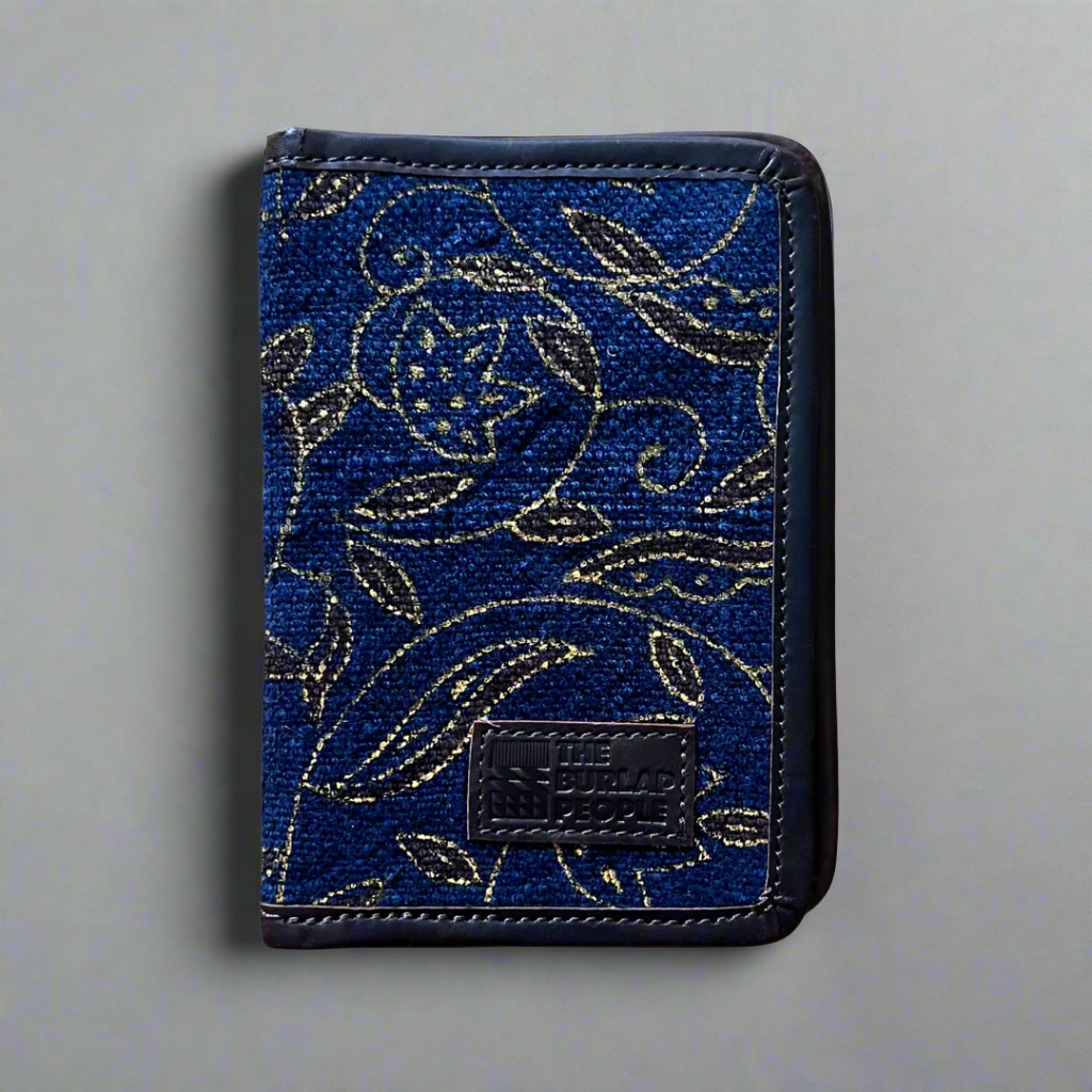 Indigo Block print Burlap Passport cover