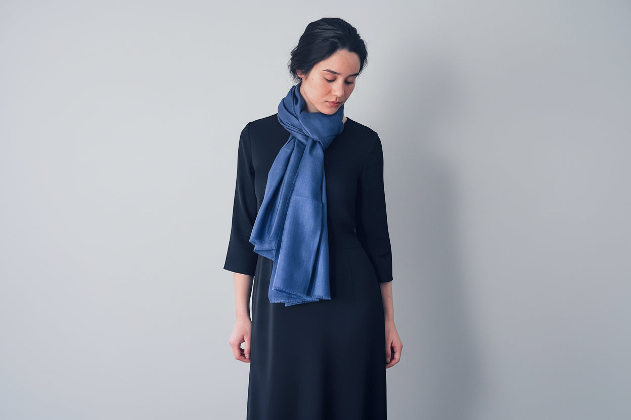 Cobalt Blue Pashmina Scarf on woman