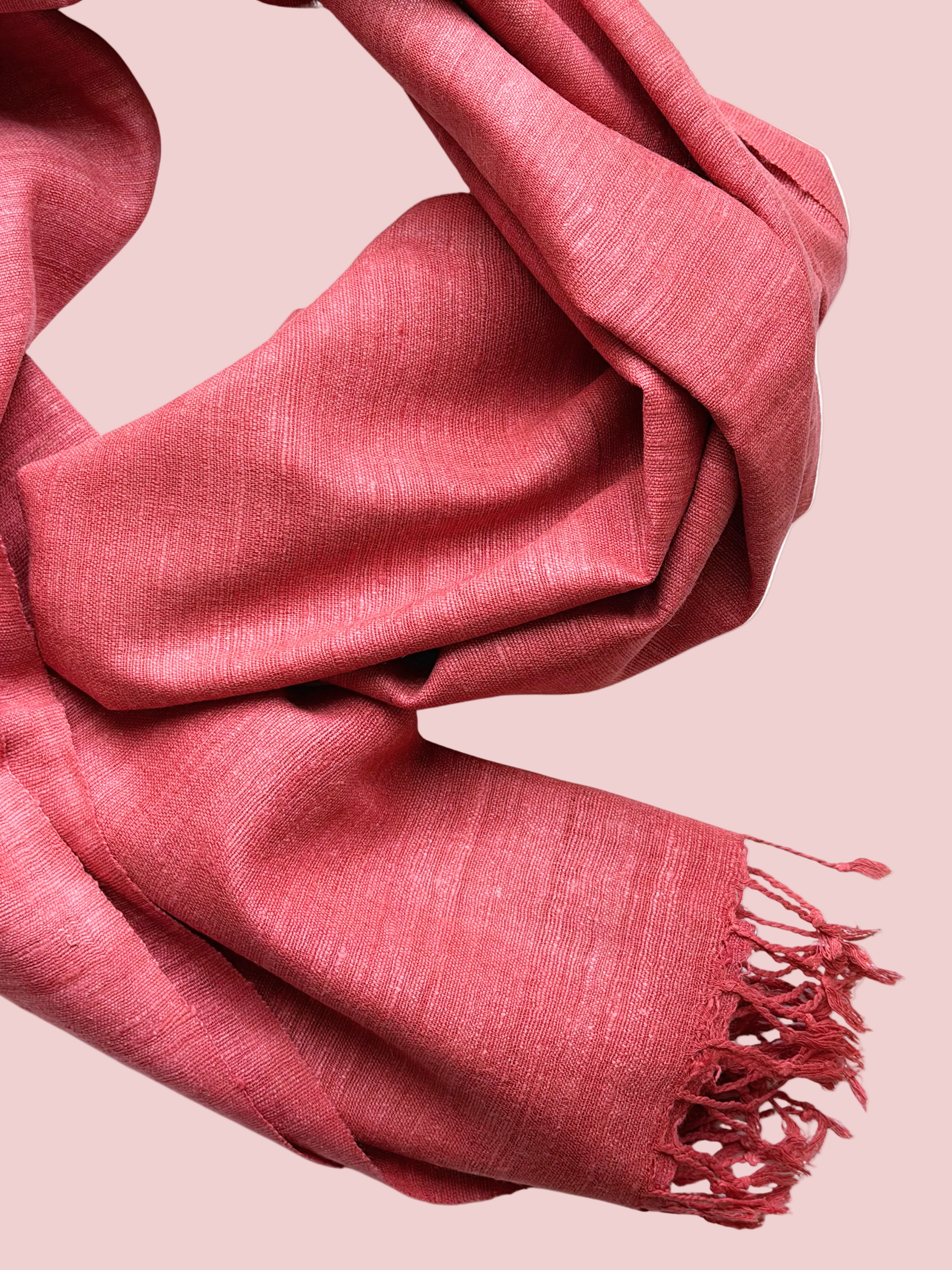 Coral luxurious vegan silk scarf - closeup