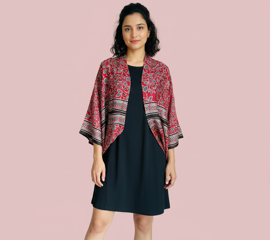 Eden - Ajrakh Modal Silk shrug - All Season