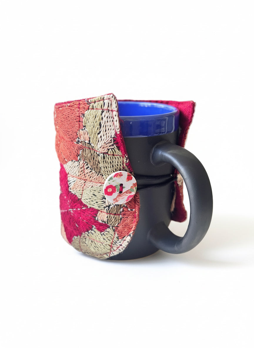 Fall leaves kantha coffee-tea cup cozy