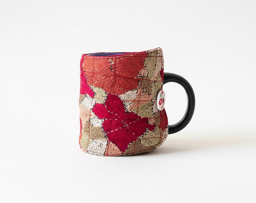 Fall leaves kantha coffee-tea cup cozy side