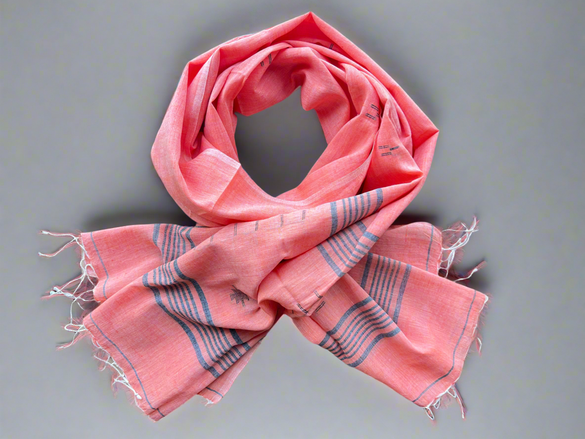 Flamingo color scarf with blue stripes