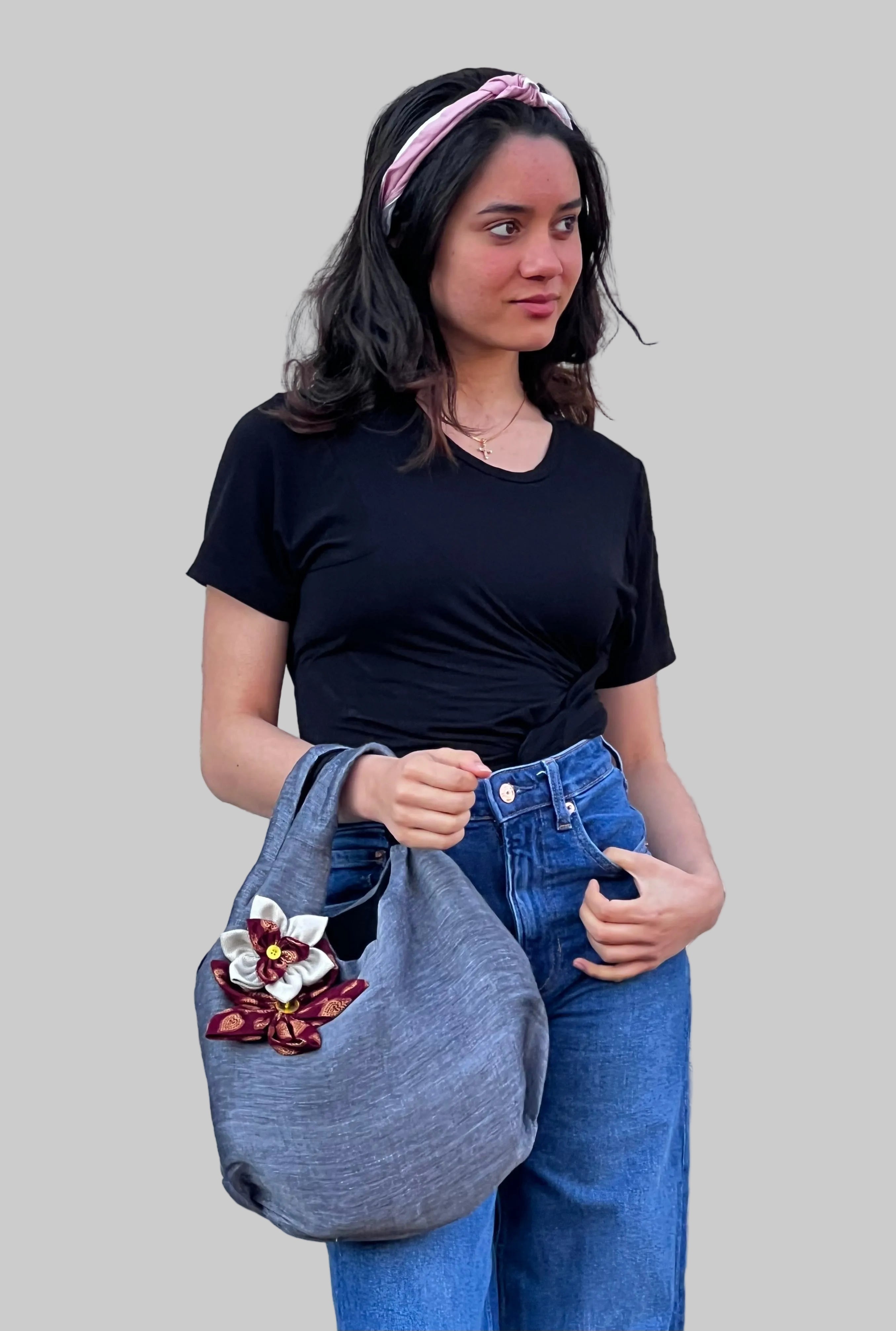 Flora slouchy handmade bags - bag 001 - on the arm