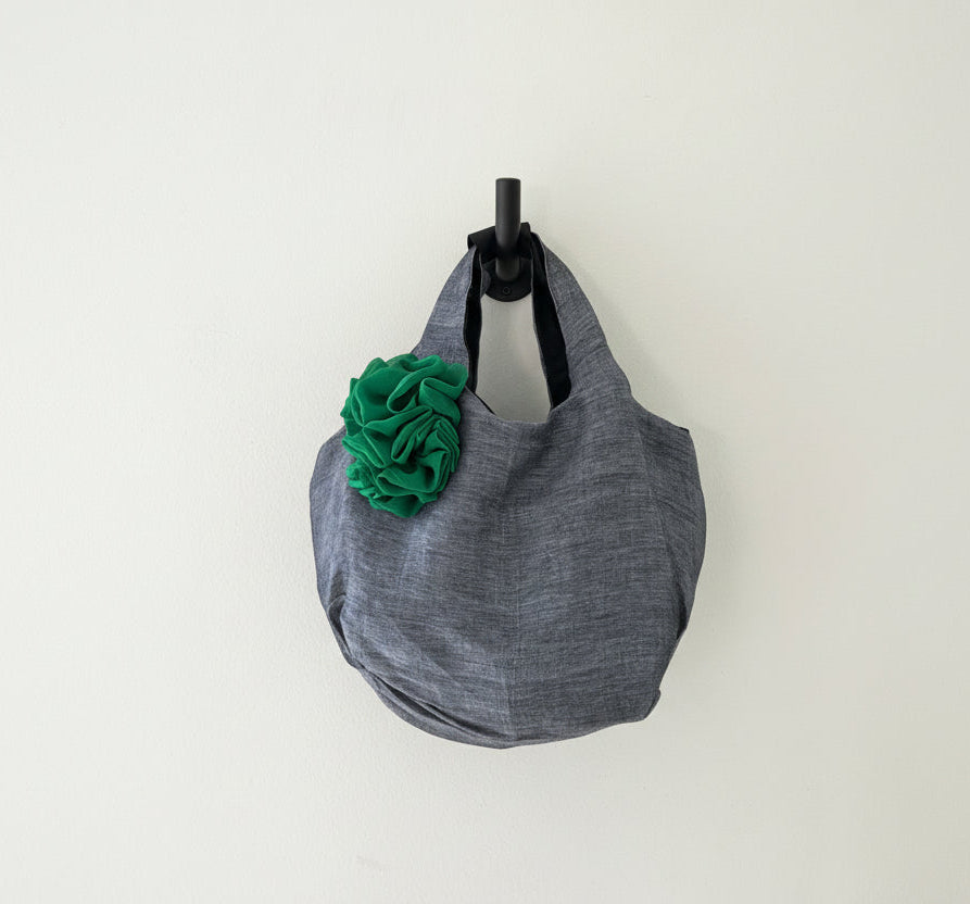 Flora_slouchy_handmade_bags_-_bag_007_in_studio with green flower