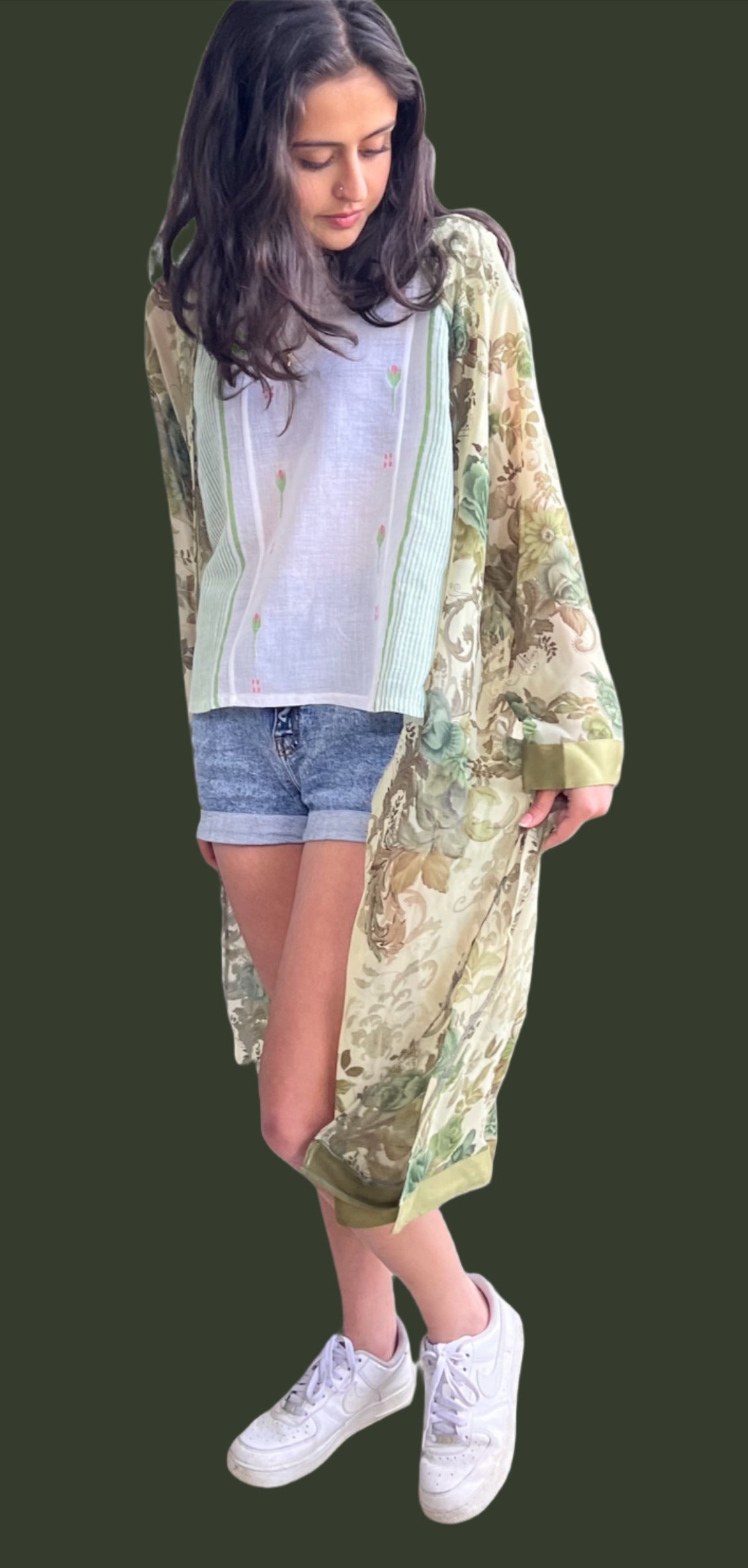Forest Vintage Saree Kimono