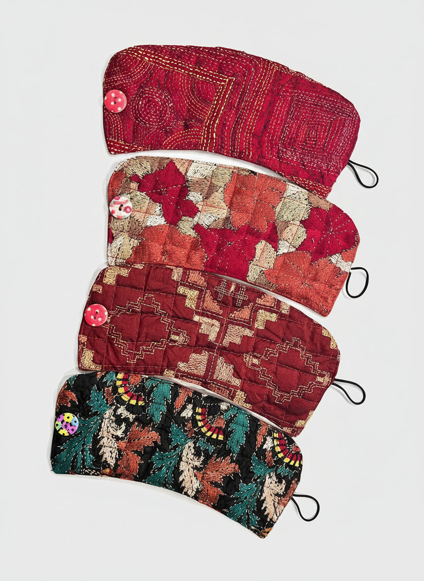 four kantha coffee or tea cup cozies