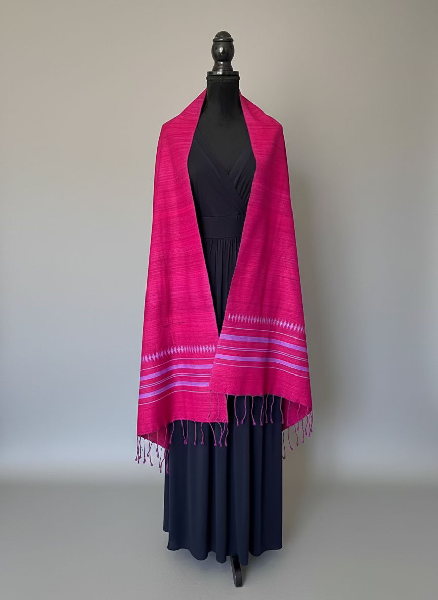 Fuchsia Vegan Silk Scarf with diamond motifs - full