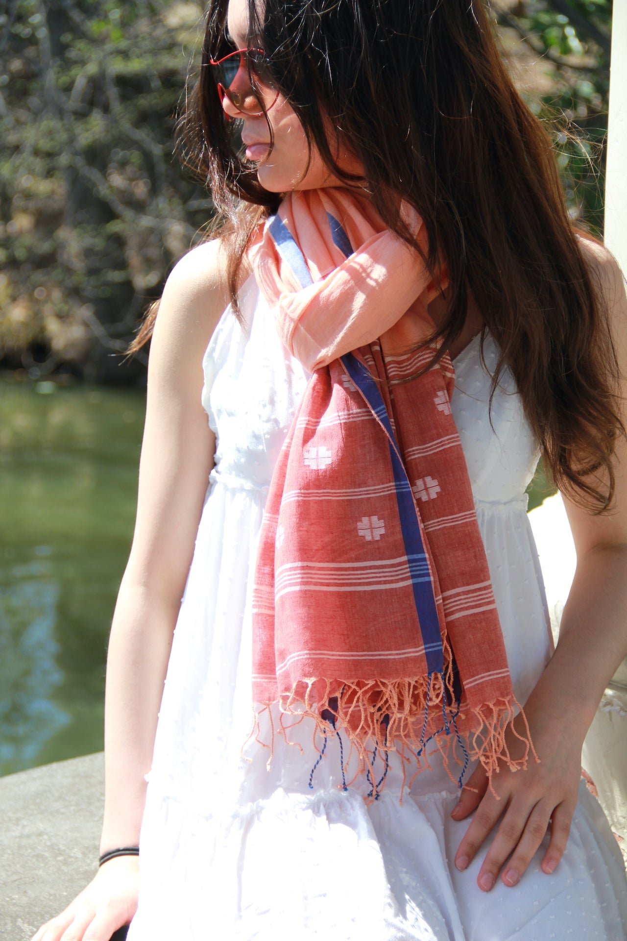 Coral Reef Jamdani Muslin Scarf