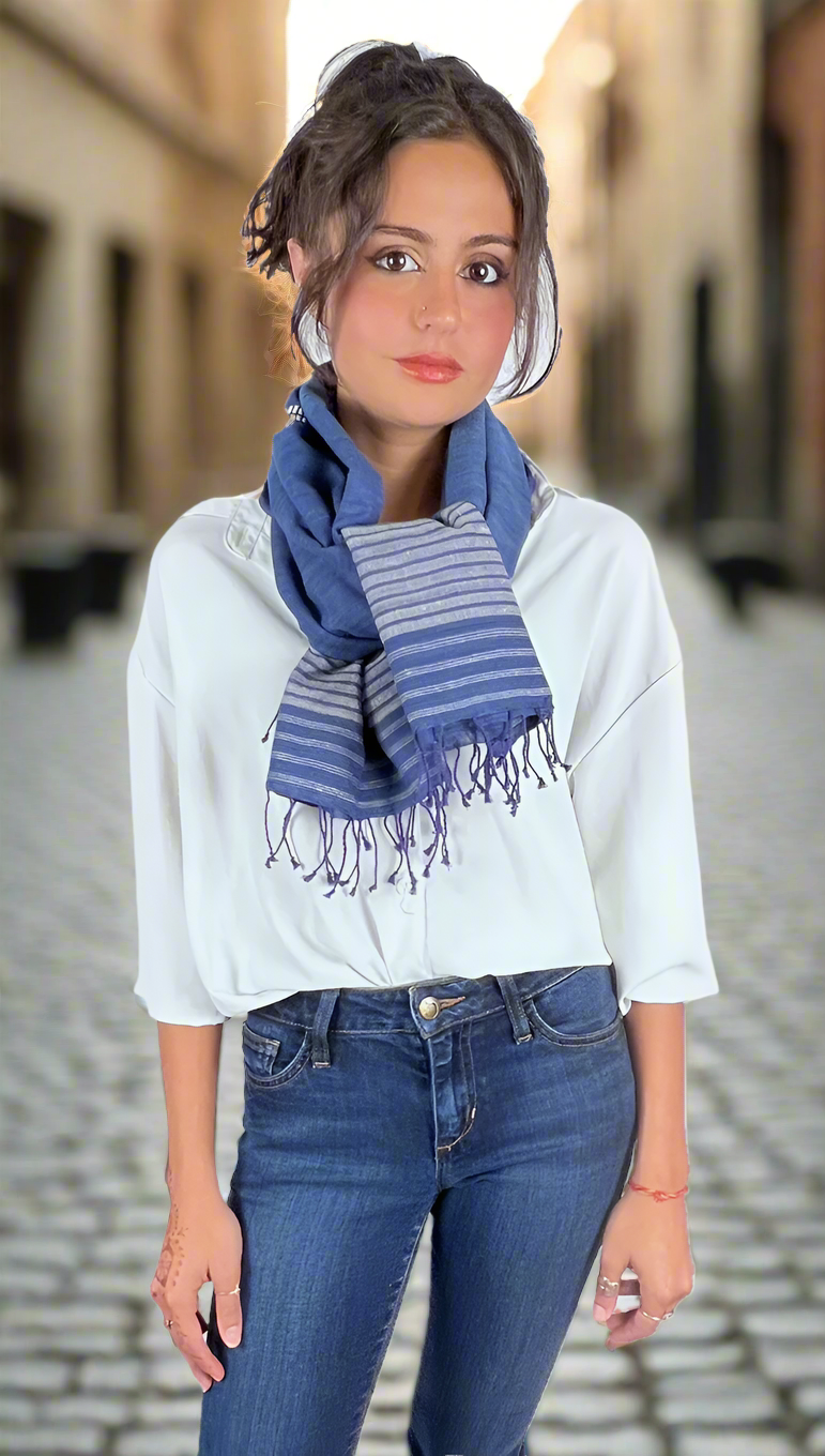 Indigo Peace Silk & Cotton Scarf