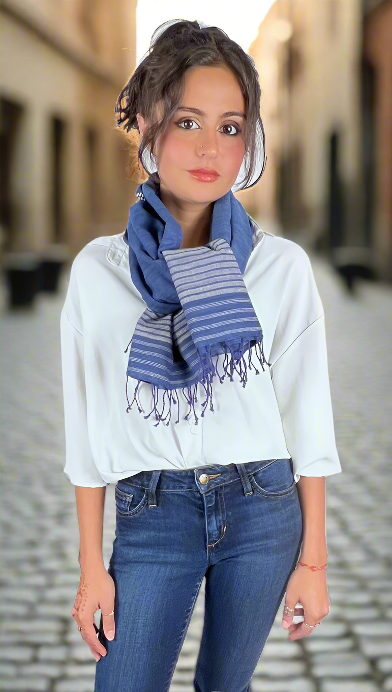 Indigo Peace Silk &amp; Cotton Scarf