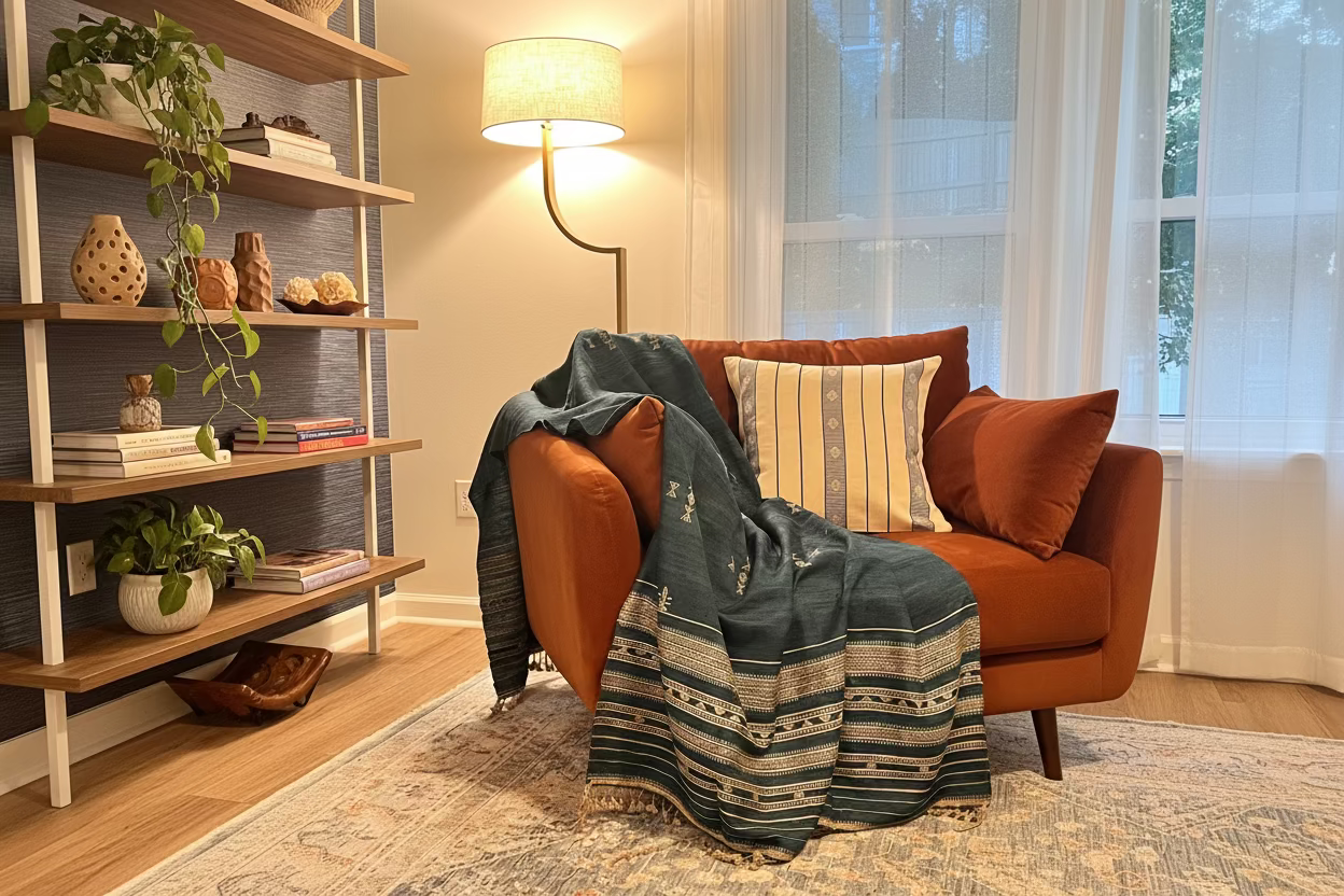 Kutch Weaving Indigo Silk-Wool Throw - Jalboota