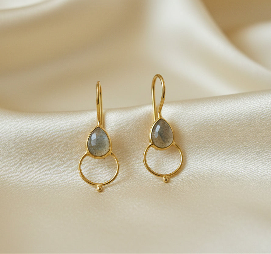 Labradorite on Gold Plated long earrings
