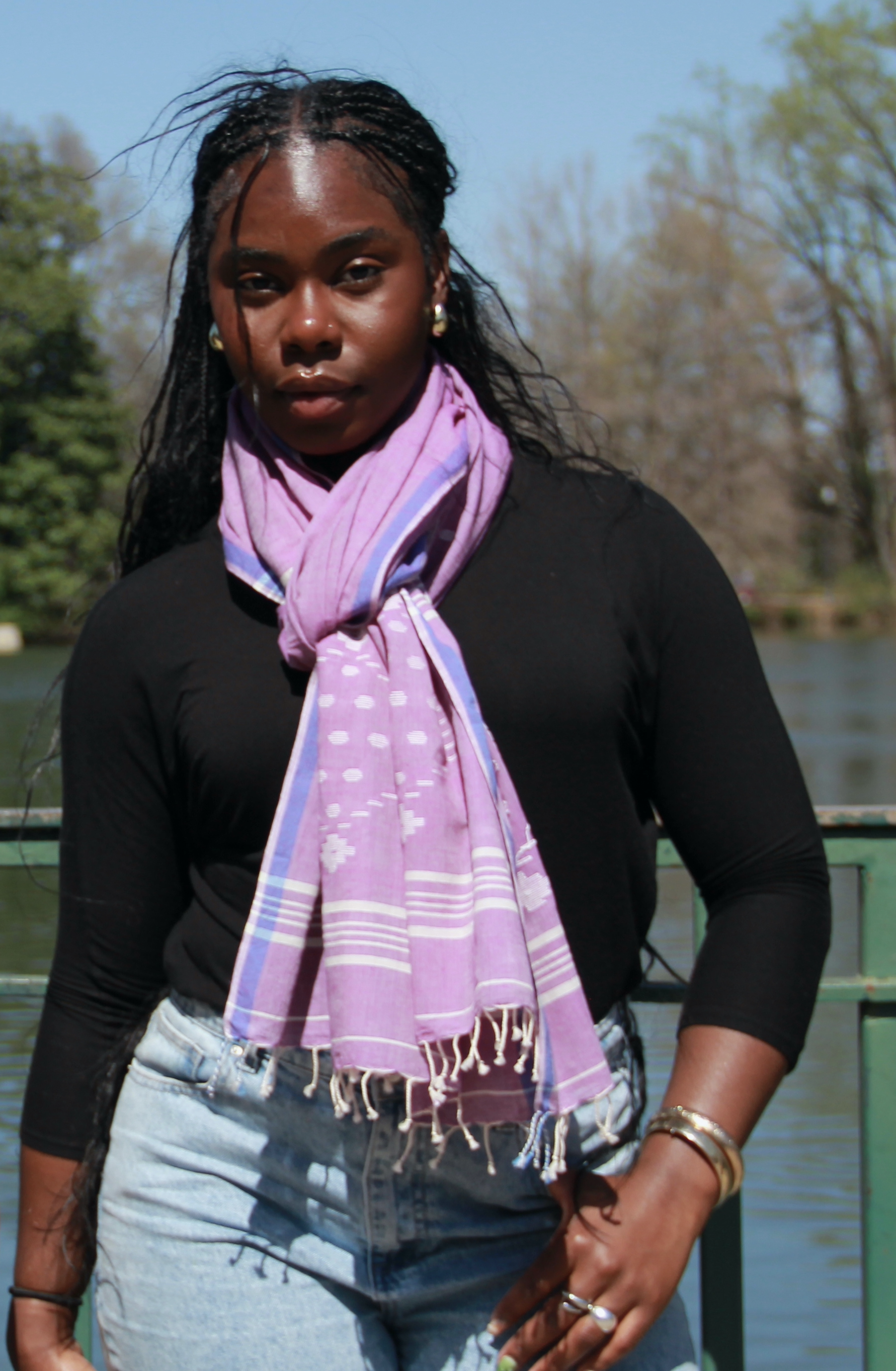 Lavender Jamdani Muslin Scarf