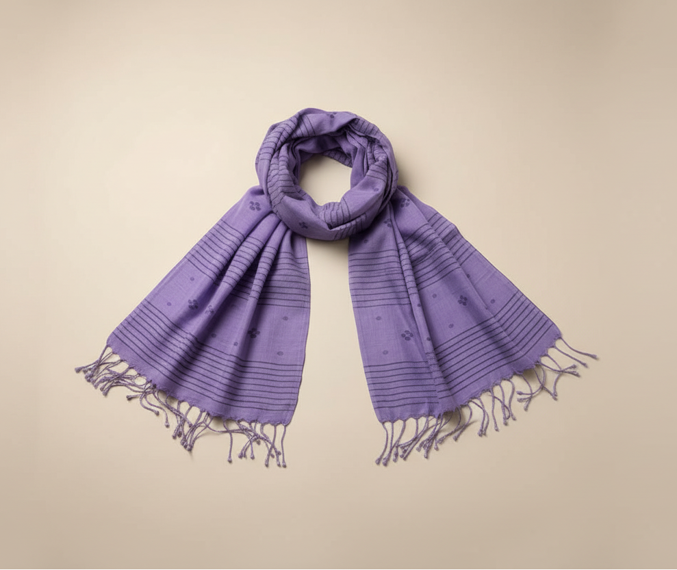 Purple lilac scarf with fringe