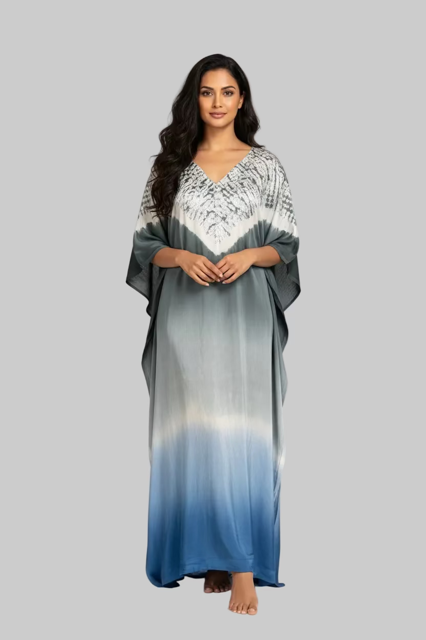 Modal silk vegetable dyed with shibori in blue grey color