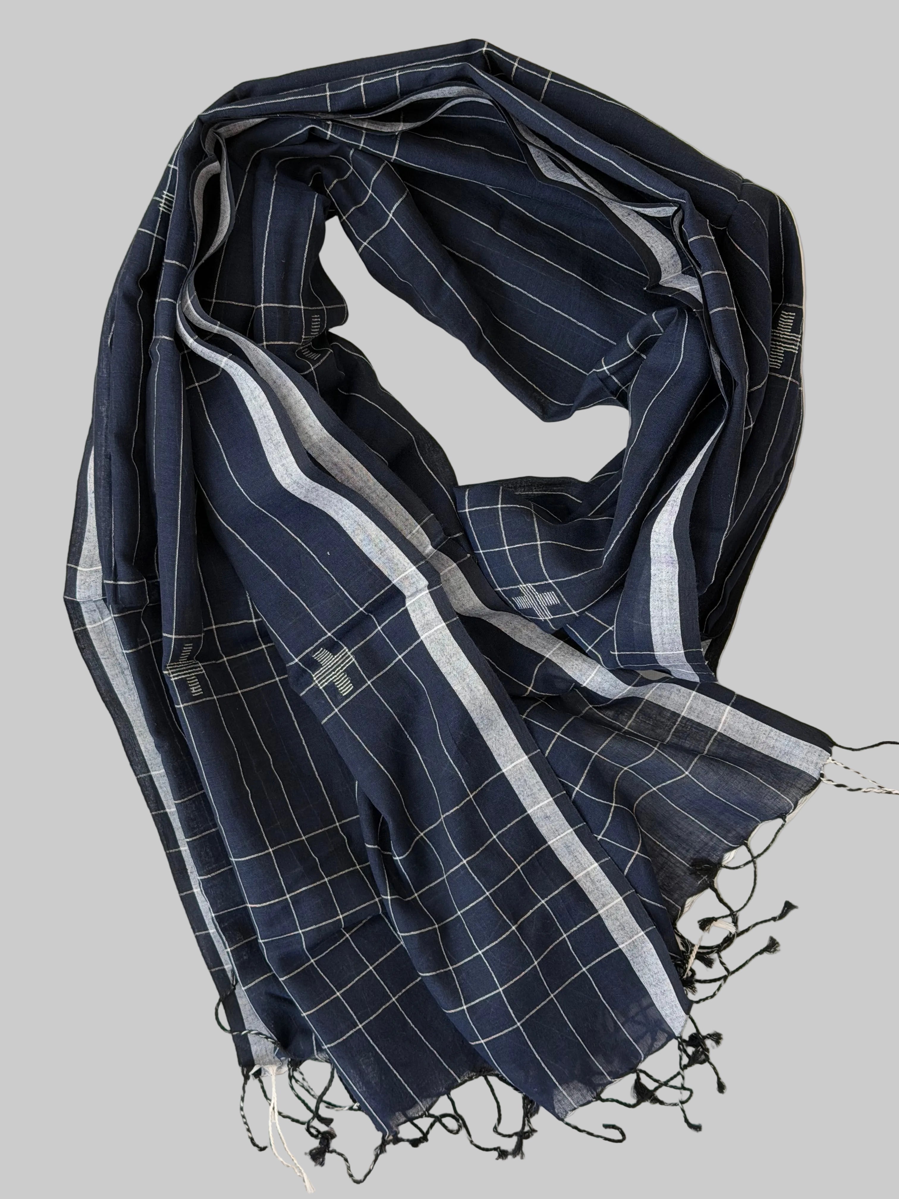 Navy with white checks muslin Jamdani scarf