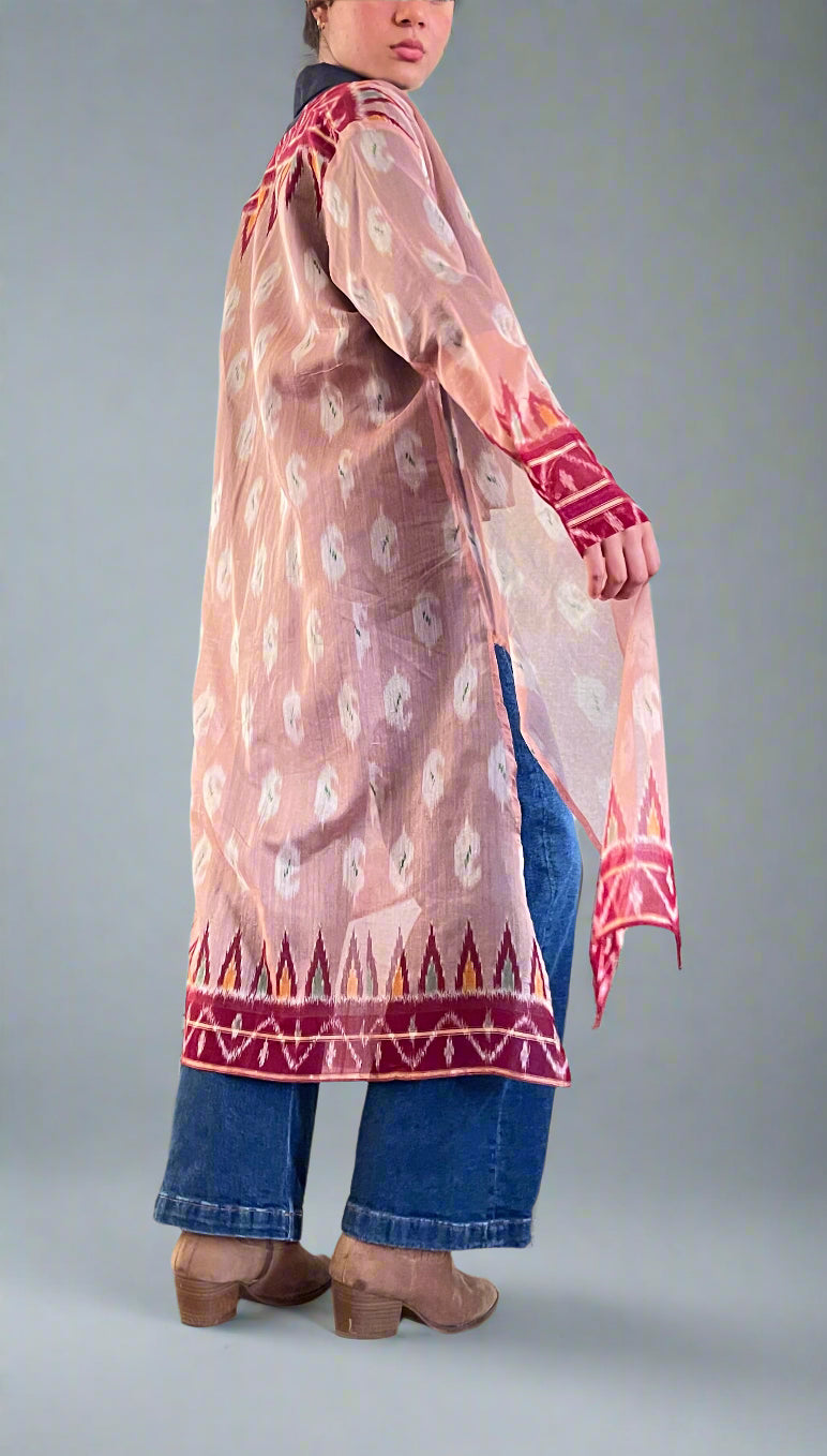 Odhisa Ikat Silk Kimono - back-saree-reimagined