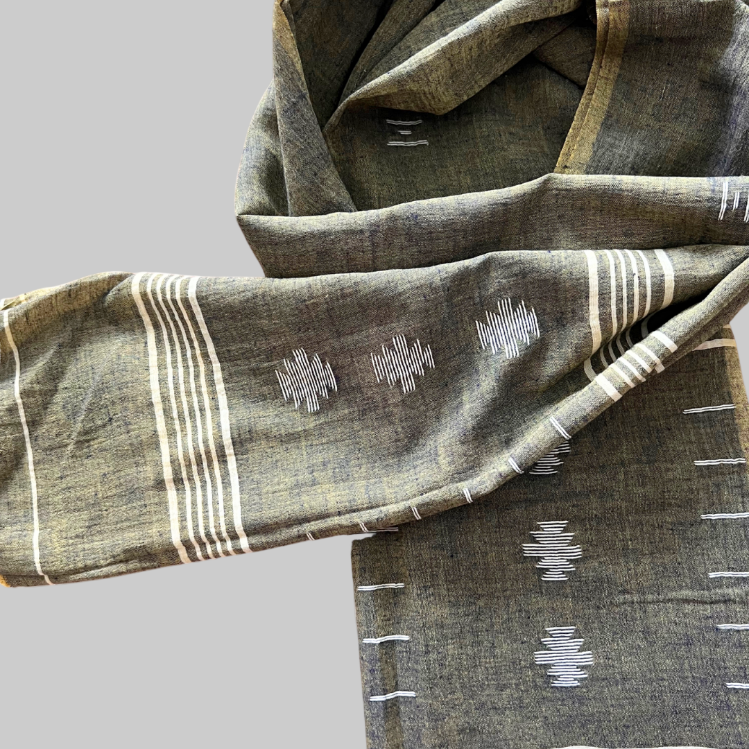 Folded cotton scarf with geometric patterns