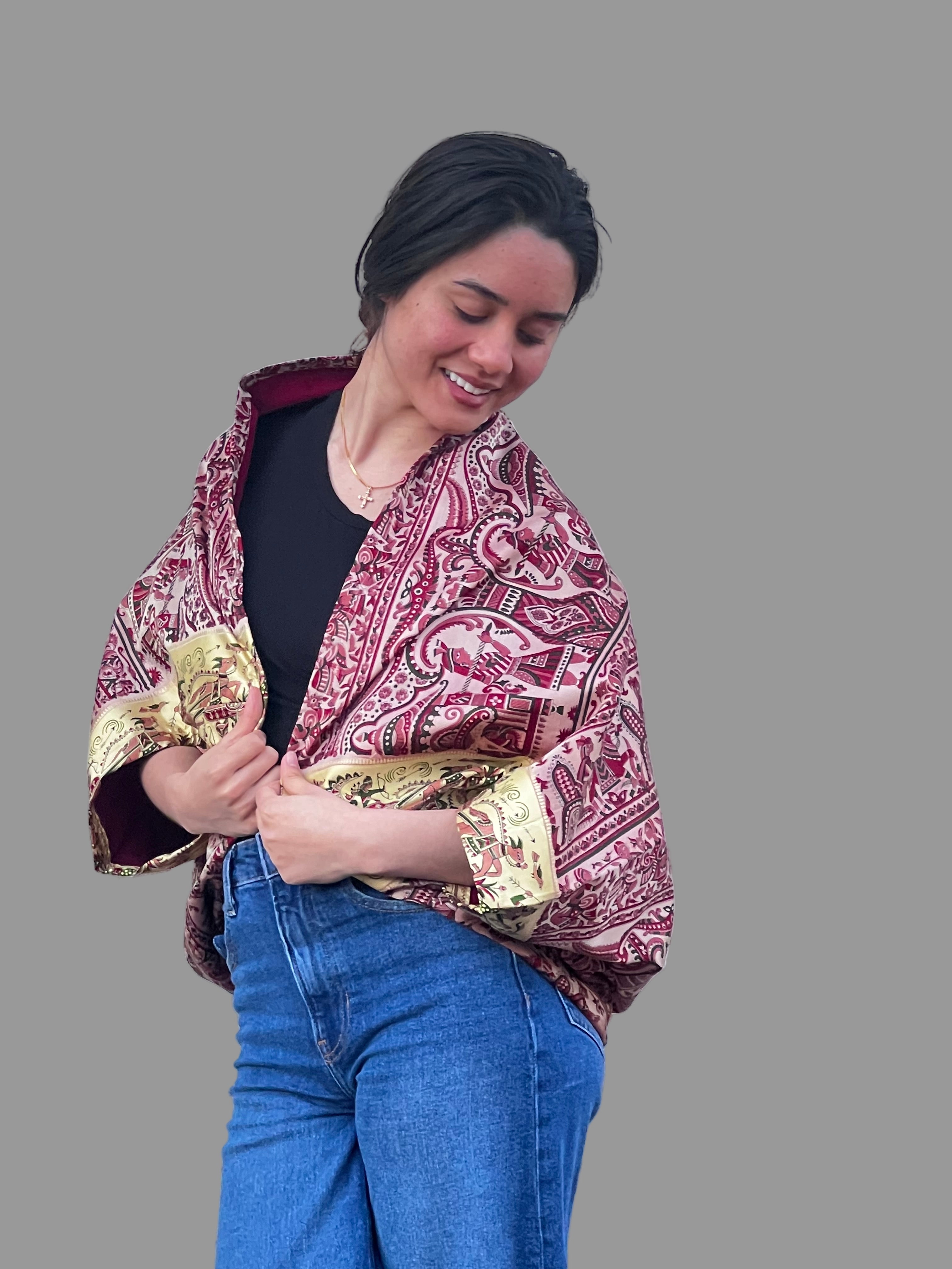 One of a kind silk saree upcycled jacket with a story