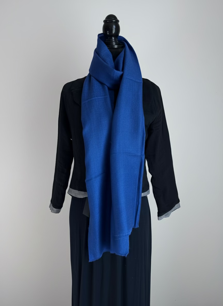 Pure Pashmina Luxury Scarf - Cobalt Blue - on dress form