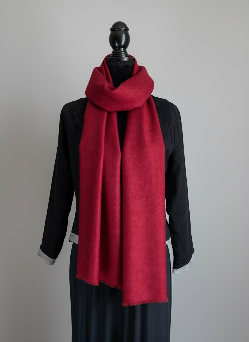 Pure Pashmina Luxury Scarf - Red - on dress form