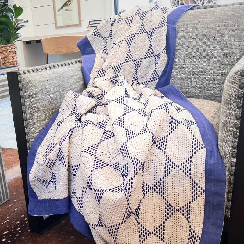 Blue Dreams Cotton Kantha Throw Quilt