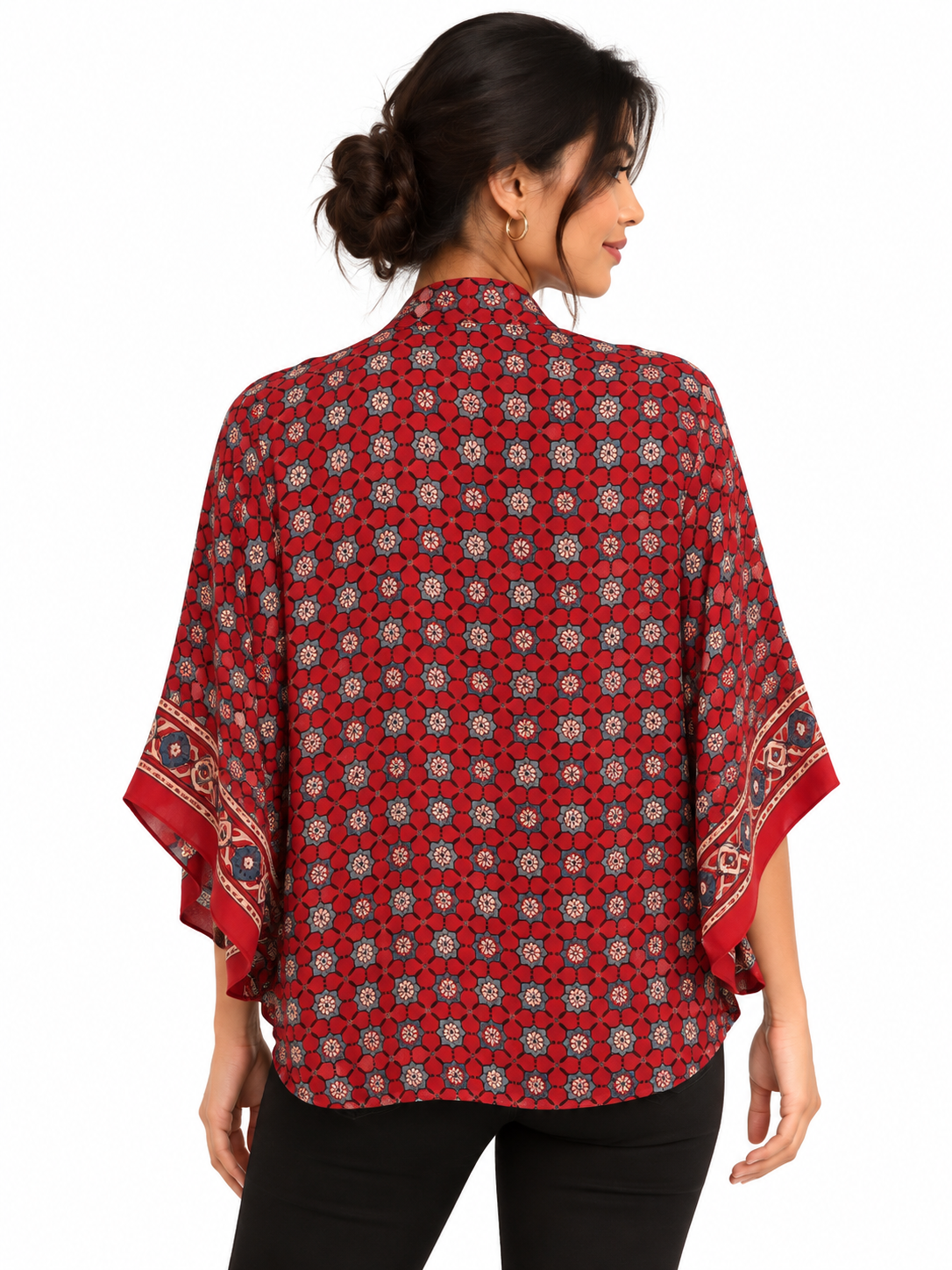 Red Fleur - Ajrakh Modal Silk shrug - All Season