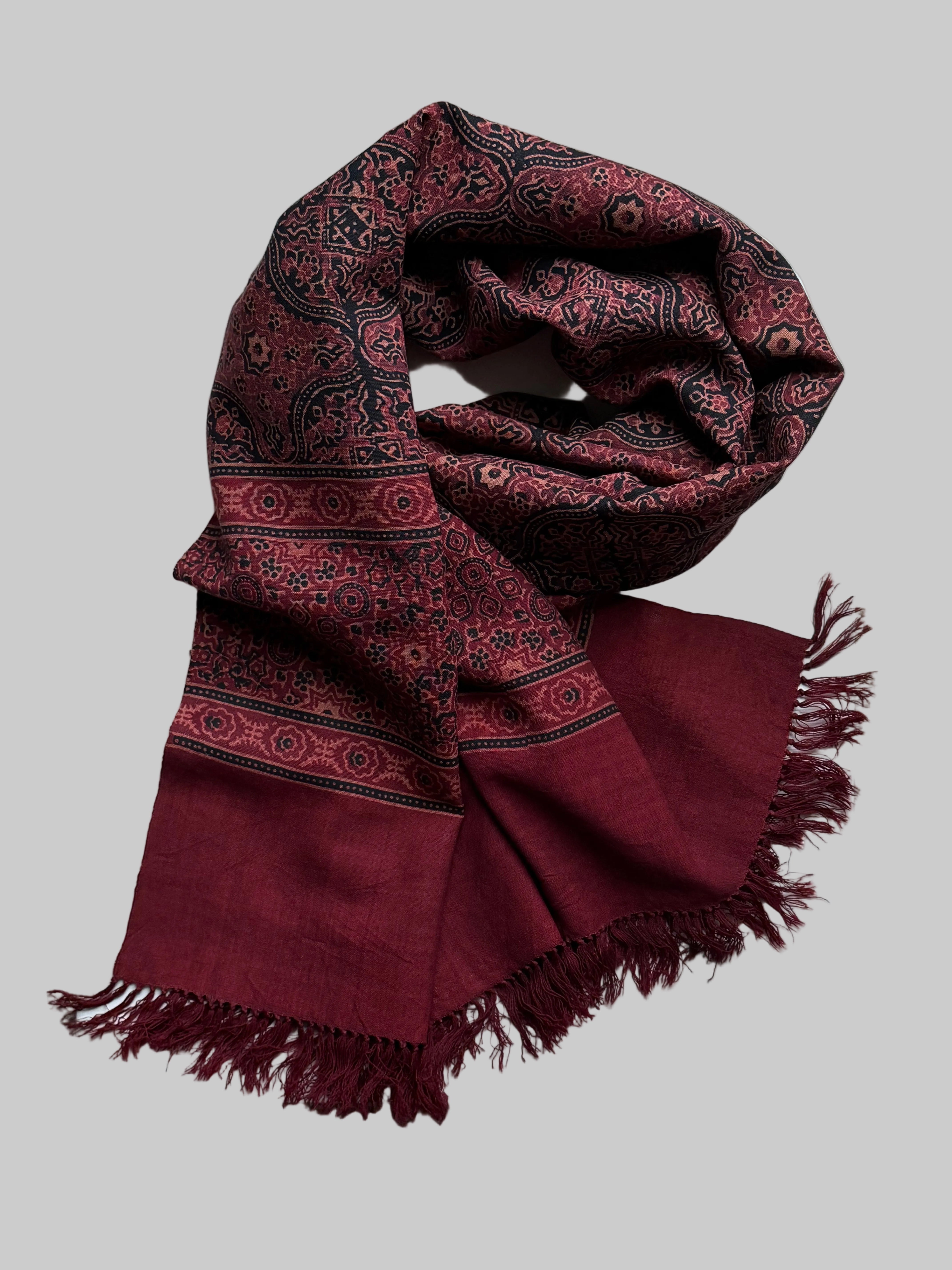 Red ajrakh hand block primted natural dyed scarf