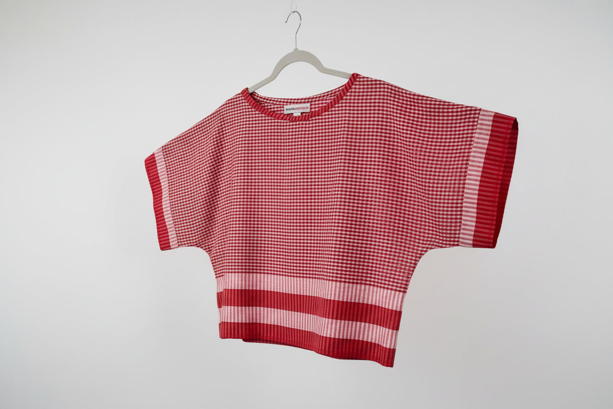 Red and White checks Lali gamchha top front