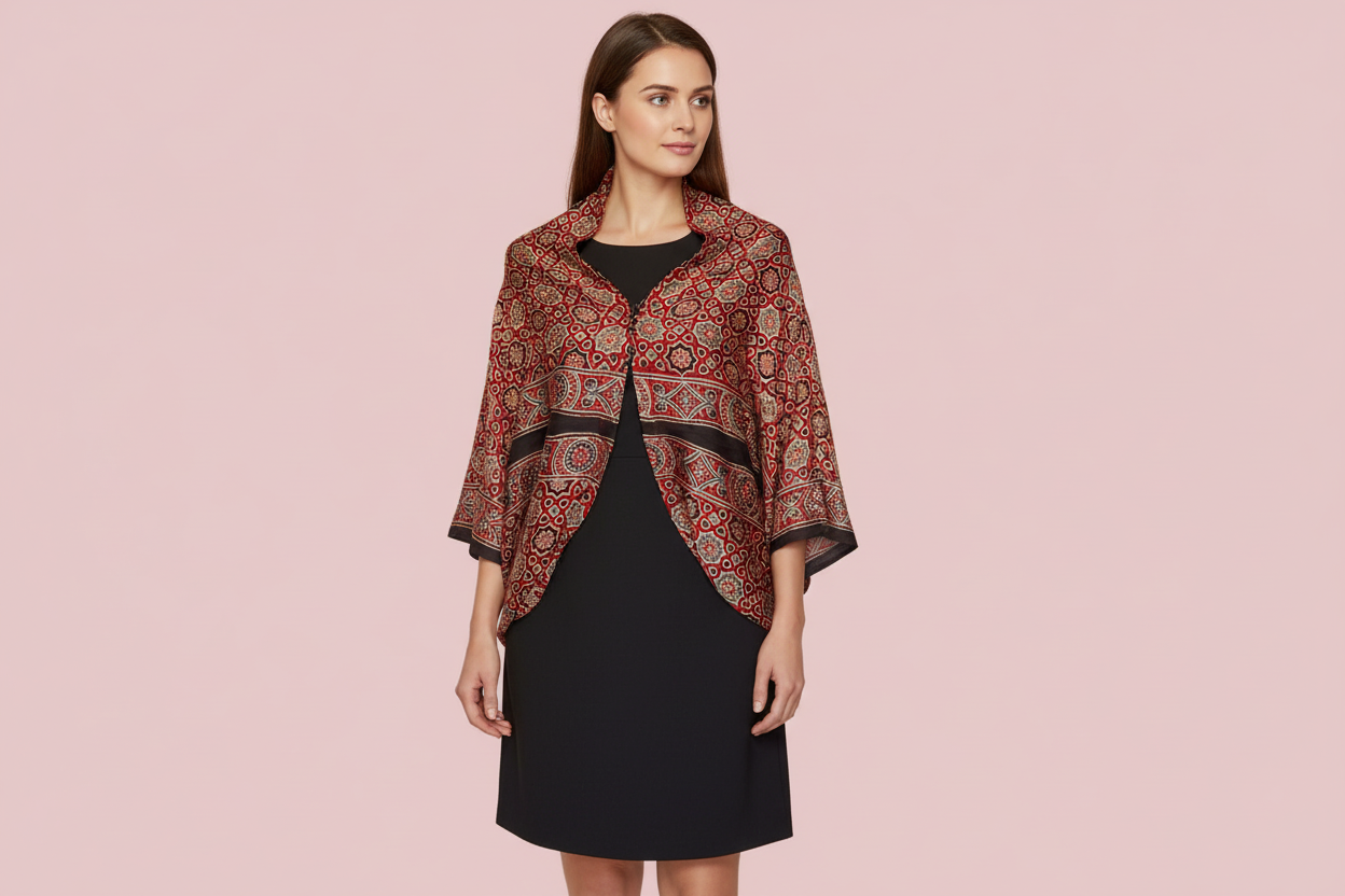 Tara - Ajrakh Modal Silk shrug - All Season