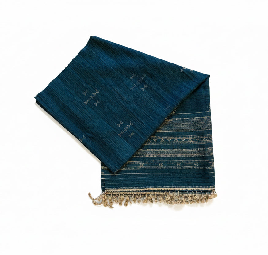 Vegan Silk-wool handwoven Jalboota throw-indigo color