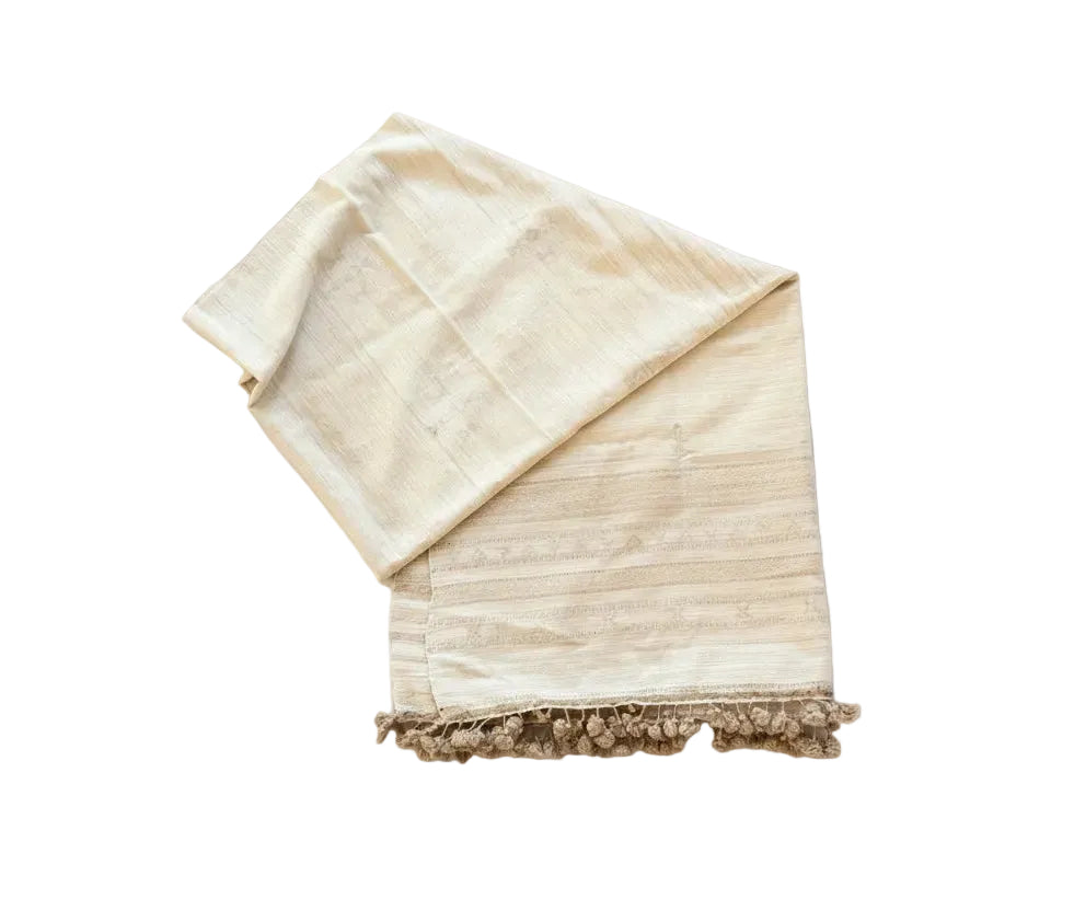 Vegan Silk-wool handwoven Jalboota throw-off-white color