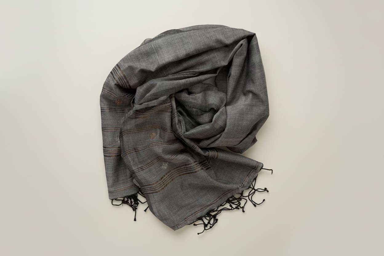 Zari Floral Jamdani Long Scarf - Platinum Grey