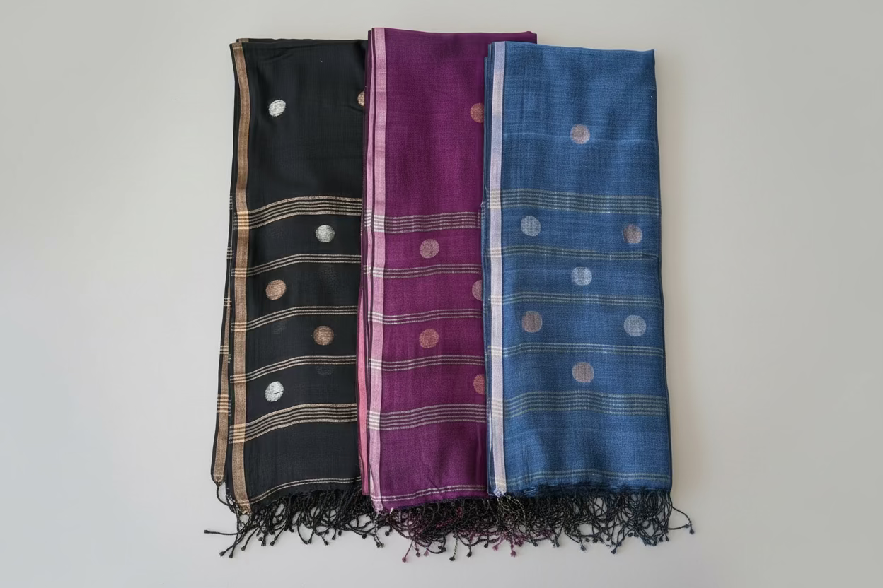 Zari circle boota long Jamdani scarves