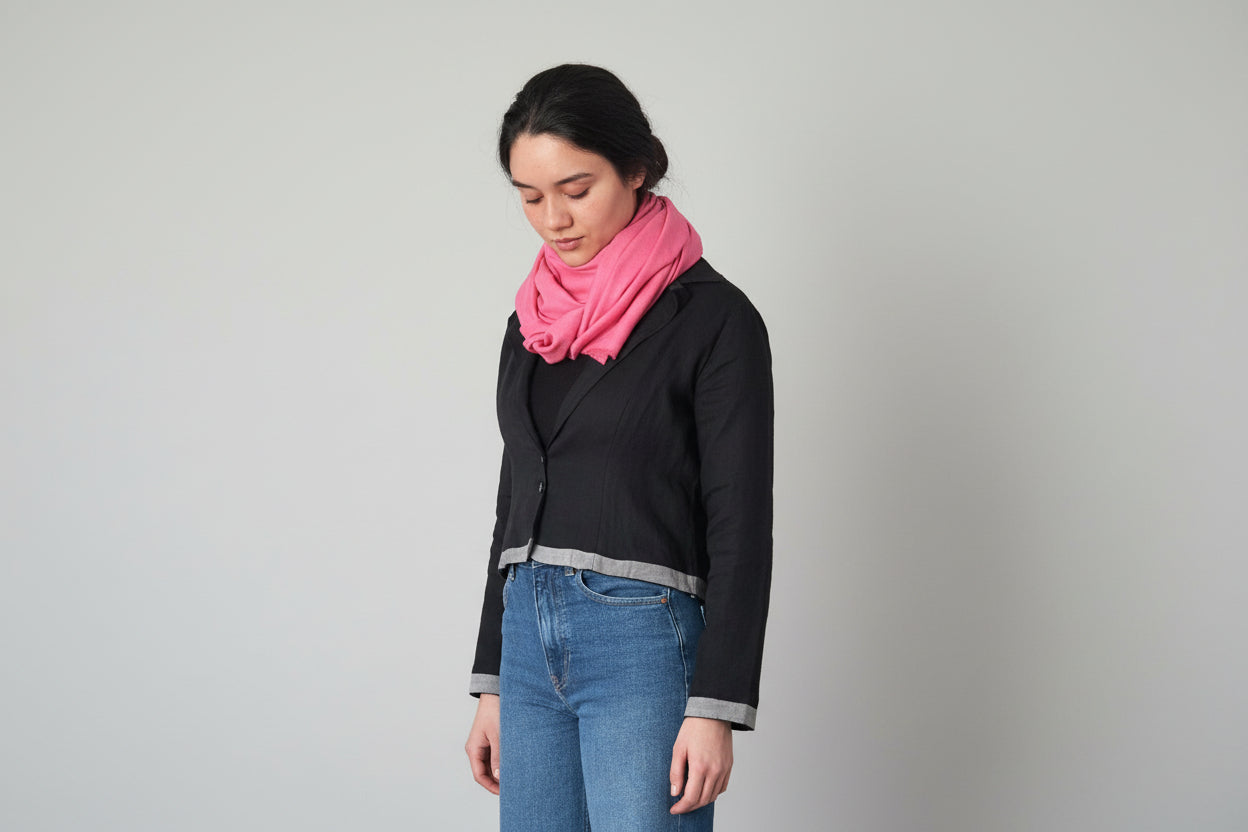 blush pink cashmere scarf on woman