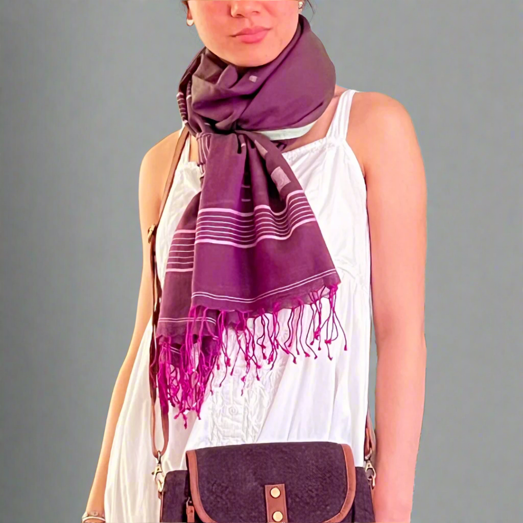 Aubergine Jamdani Muslin Scarf