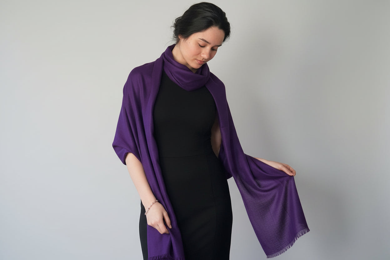 Amethyst Pashmina Scarf on woman
