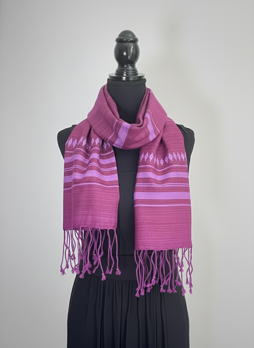 Amethyst Vegan Silk Scarf with White Diamond Motifs - coiled