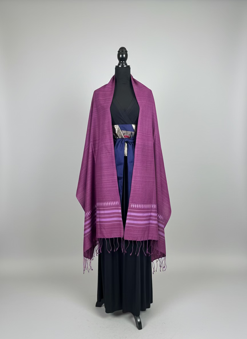 Amethyst luxury Vegan Silk Scarf with White Diamond Motifs - full