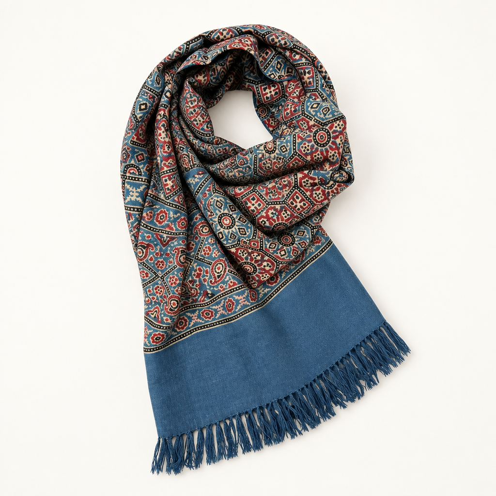 Anar Ajrakh Luxury Fine Wool Shawl/Scarf